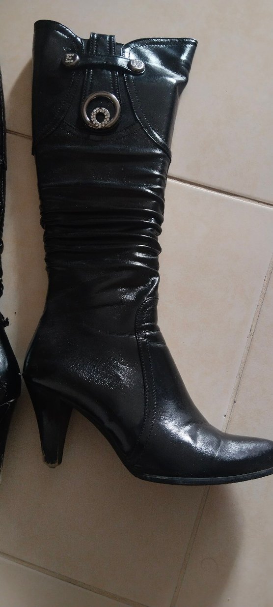 Kadın Siyah Deri Yüksek Topuklu Dizüstü Bot - Görsel 2