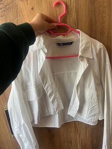 l Beden beyaz Renk Zara Crop Gömlek