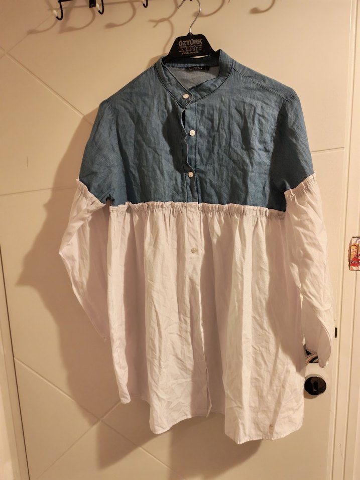 Düğmeli Keten Gömlek, Salaş Kesim, Midi Boy - Görsel 2