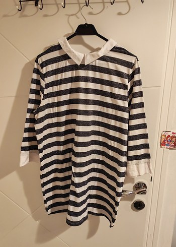 Pamuklu Siyah Beyaz Çizgili Kadın Gömlek - Görsel 3