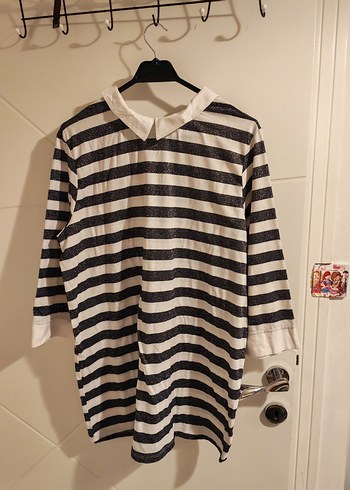 Pamuklu Siyah Beyaz Çizgili Kadın Gömlek - Görsel 2