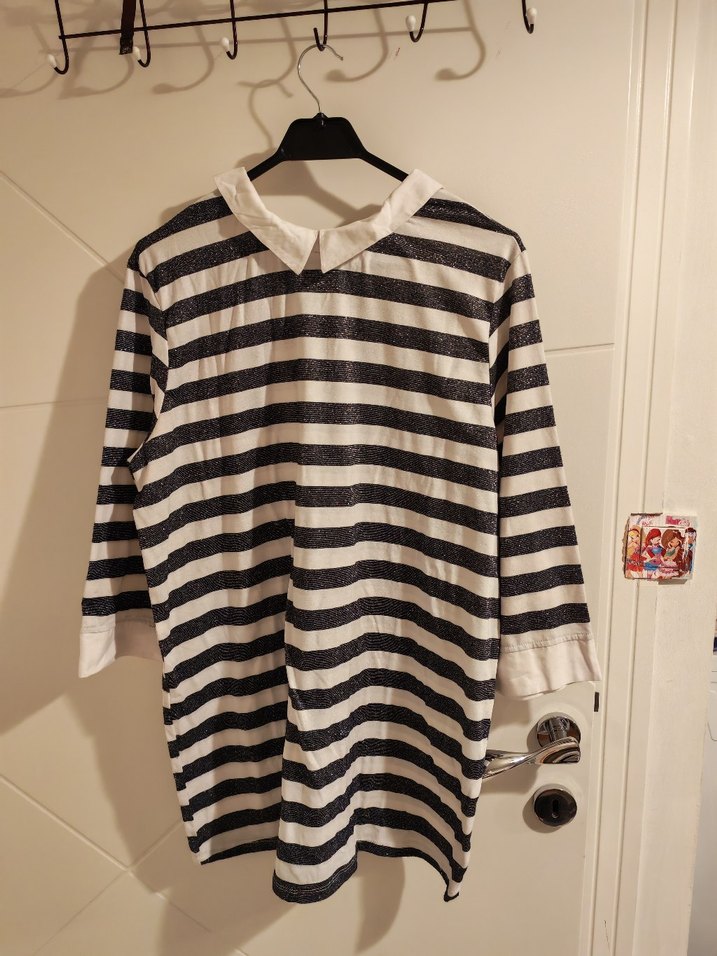 Pamuklu Siyah Beyaz Çizgili Kadın Gömlek - Görsel 2