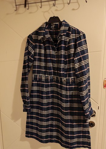 Düğmeli Mavi Ekose Midi Hamile - Görsel 2