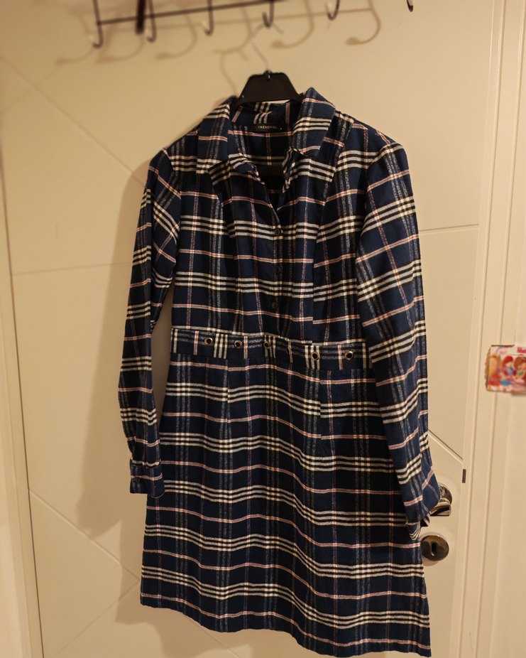 Düğmeli Mavi Ekose Midi Hamile - Görsel 2