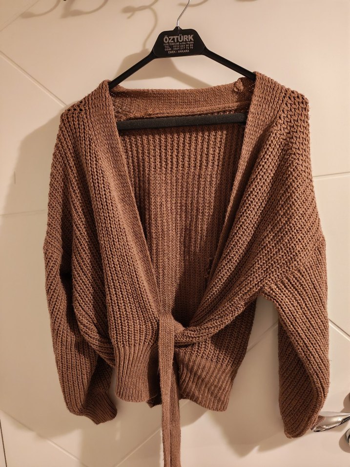 Kahverengi Örgü Kadın Hırka - Görsel 3