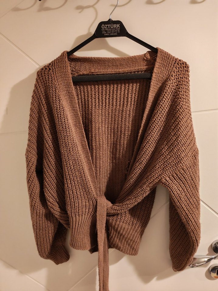 Kahverengi Örgü Kadın Hırka - Görsel 2