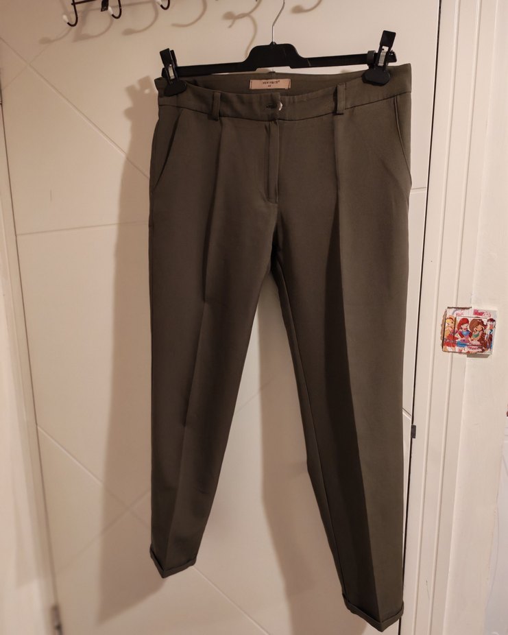 Kadın Bej Kumaş Pantolon, Kemerli, Normal Boy - Görsel 2