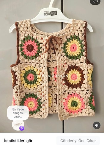 Kız Çocuk Etnik Desenli Örgü Yelek - Görsel 2