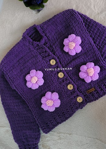 Kız Çocuk Mor Nakışlı Örgü Hırka - Görsel 3