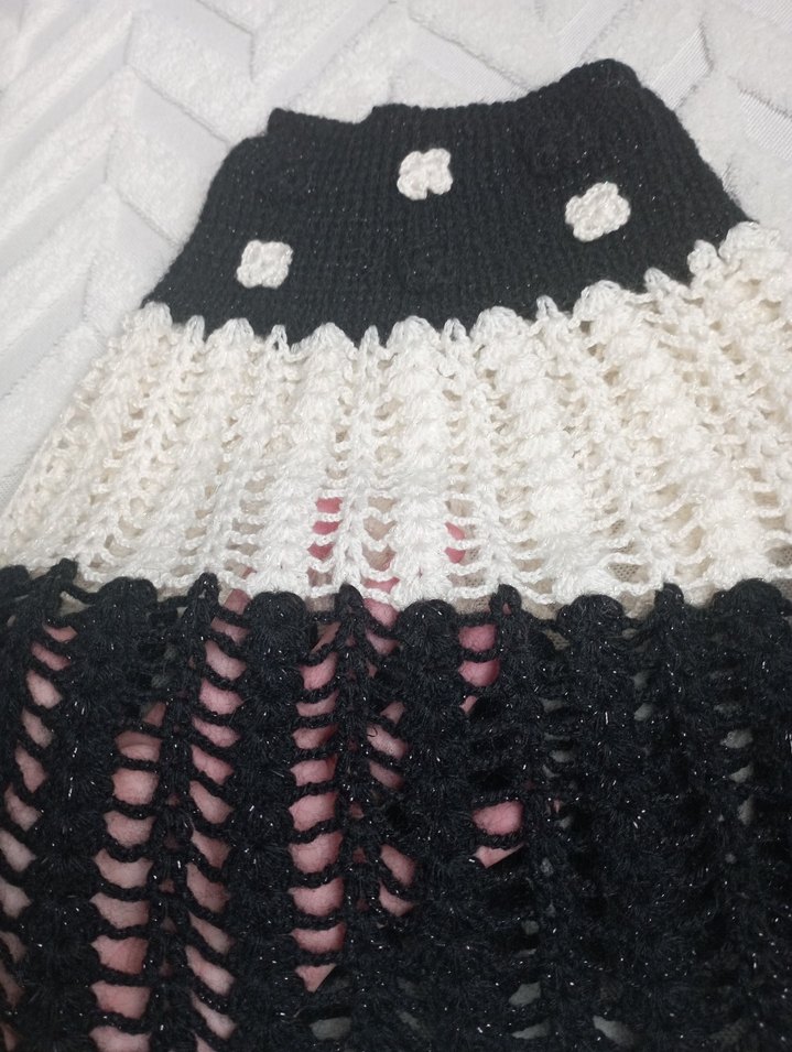 Bohem Siyah Beyaz Örgü Kız Etek - Görsel 2