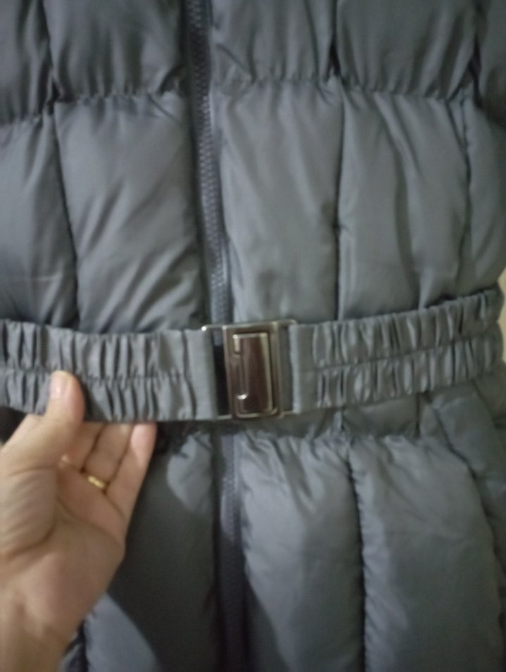 Kemerli Uzun Gri Kadın Kışlık Mont - Görsel 3