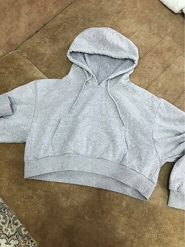 Diğer Gri crop sweat kapşonlu