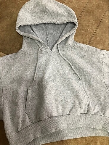 s Beden gri Renk Gri crop sweat kapşonlu