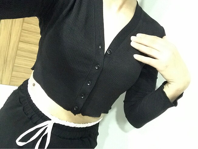 Crop hırka fitilli