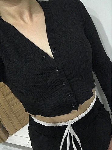 s Beden siyah Renk Crop hırka fitilli