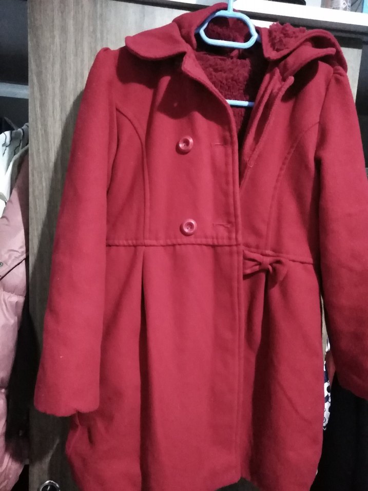 Kırmızı Fiyonklu içi yunlu cocuk Kaban sıcacık tutar - Görsel 4