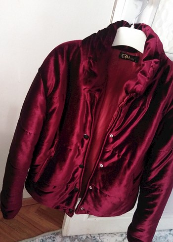 Bordo kalın Kadife Kadın mont cok tarz - Görsel 2