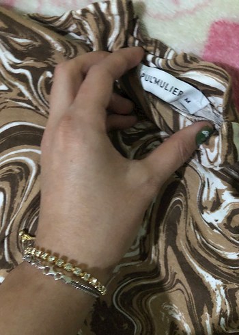 Drapeli Kahverengi Tie-Dye Mini Bluz - Görsel 2