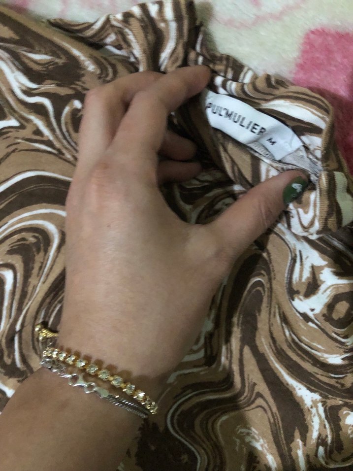 Drapeli Kahverengi Tie-Dye Mini Bluz - Görsel 2