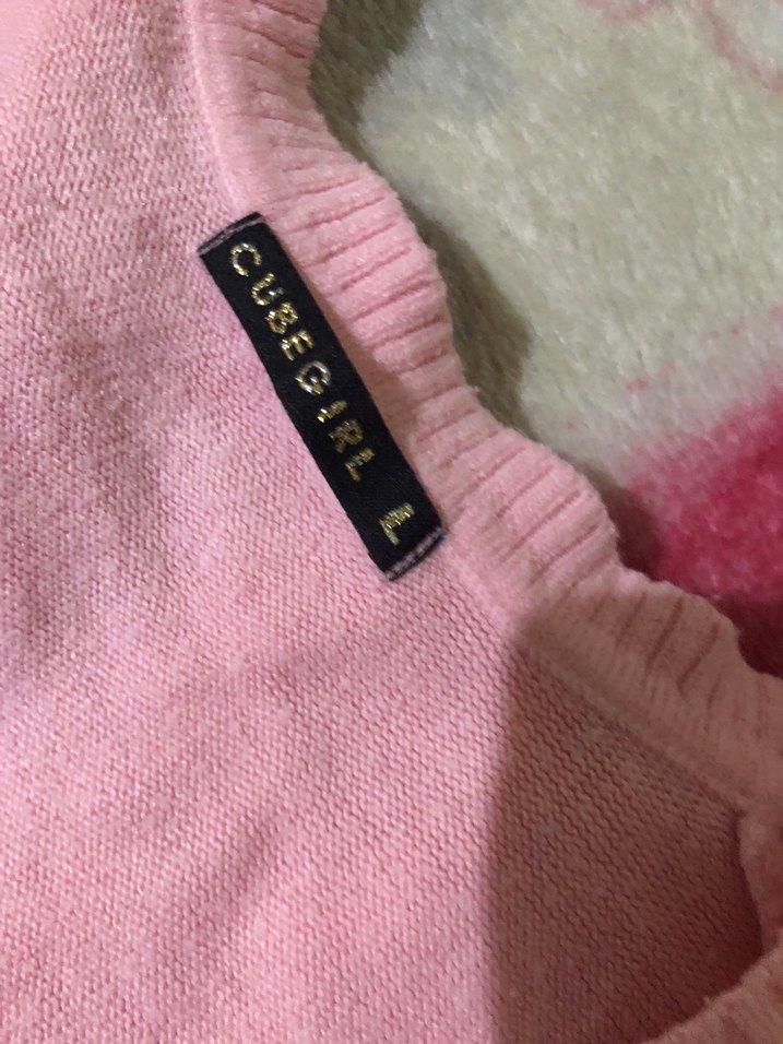 Pembe V Yaka Kadın Pamuklu Kazak - Görsel 2