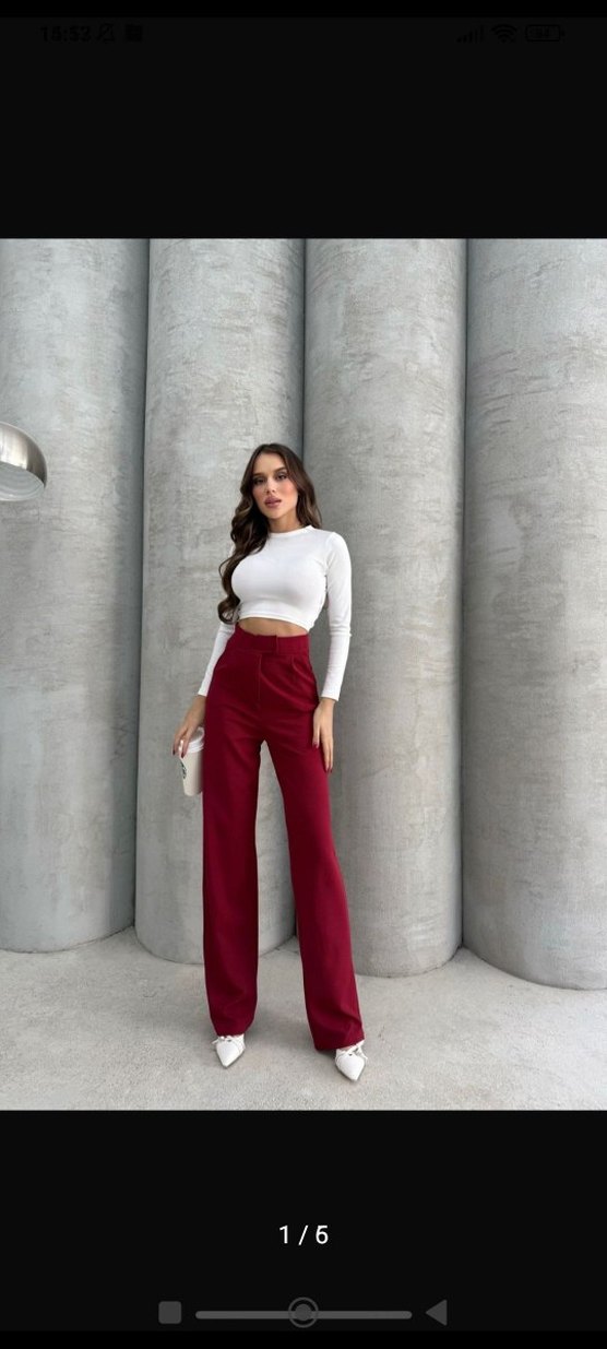 Bordo Kadın Regular Fit Midi Kumaş Pantolon - Görsel 4