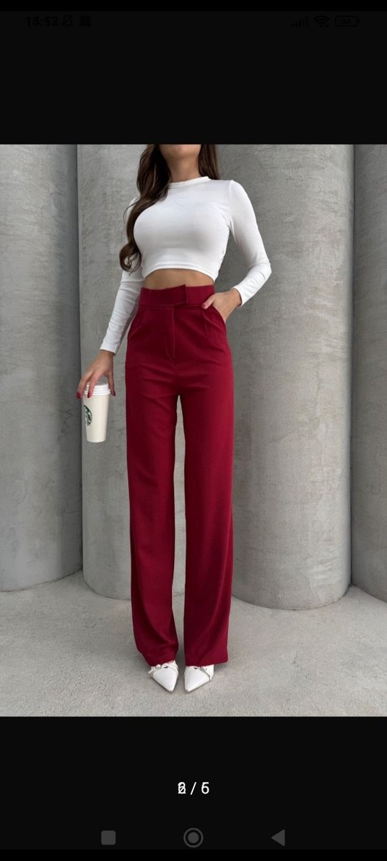 Bordo Kadın Regular Fit Midi Kumaş Pantolon - Görsel 3