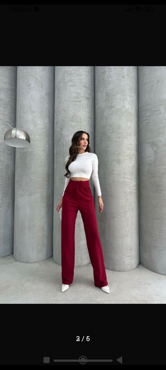 Bordo Kadın Regular Fit Midi Kumaş Pantolon - Görsel 2