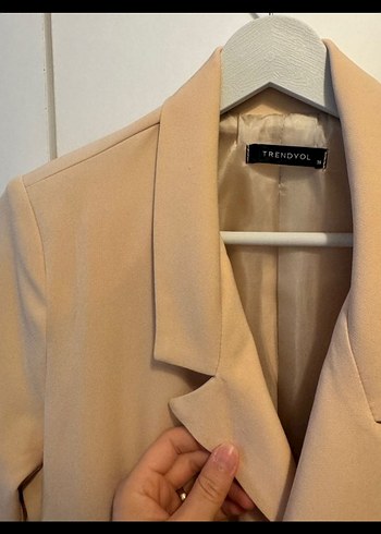 Bej Kadın Düğmeli Blazer Ceket - Görsel 3