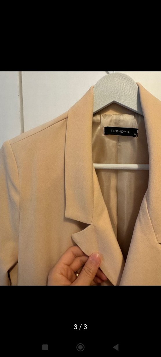 Bej Kadın Düğmeli Blazer Ceket - Görsel 3