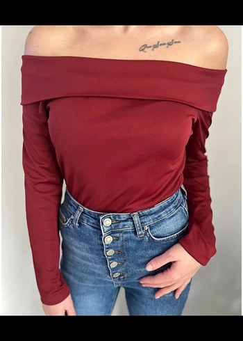 Bordo Kayık Yaka Drapeli Kadın Bluz - Görsel 2