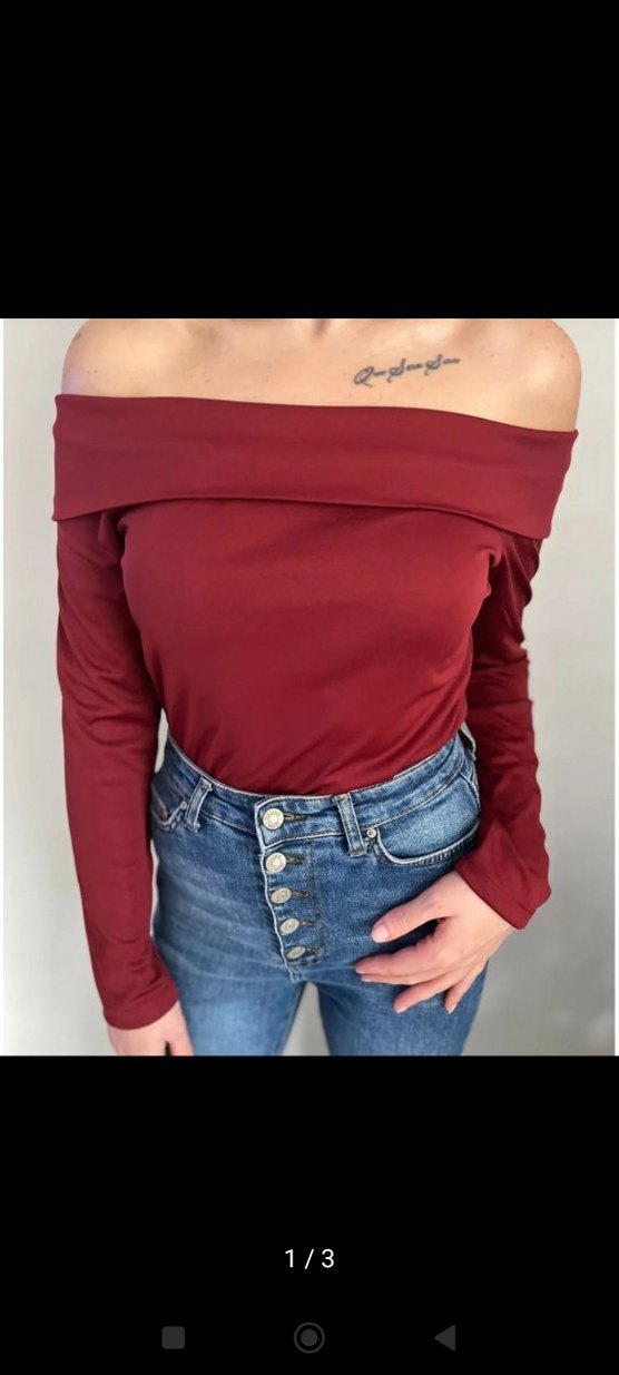 Bordo Kayık Yaka Drapeli Kadın Bluz - Görsel 2