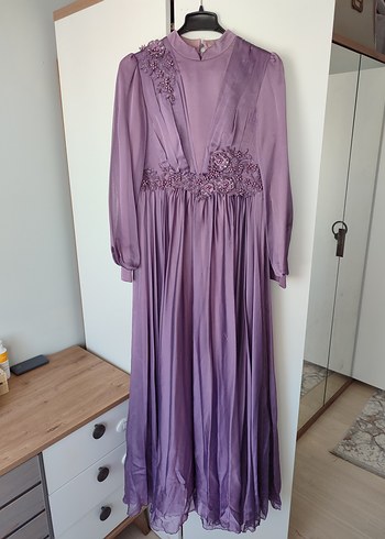 Uzun Mor Vintage Kadın Abiye Elbise