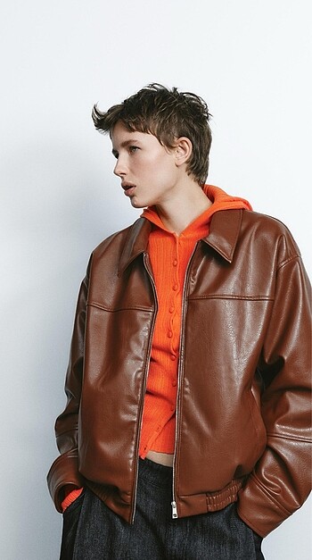Zara Zara suni deri bomber ceket