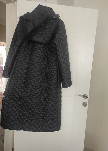 Düğmeli Siyah Uzun Kadın Mont - Görsel 2