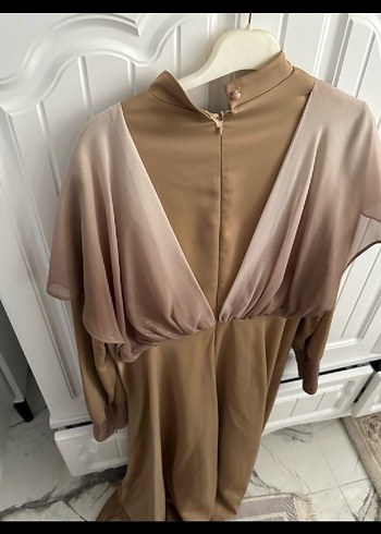 Bej  Drapeli Uzun Abiye Elbise - Görsel 2