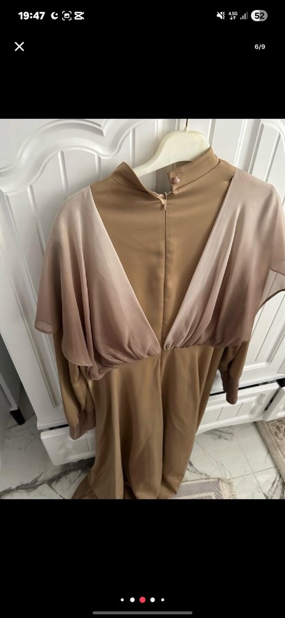 Bej  Drapeli Uzun Abiye Elbise - Görsel 2