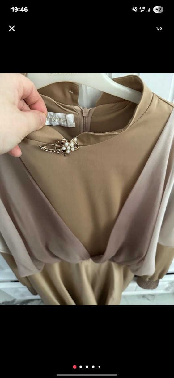 Bej  Drapeli Uzun Abiye Elbise - Görsel 4