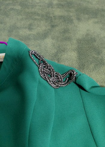 Drapeli Yeşil Uzun Kollu Salaş Elbise ikili takım - Görsel 7