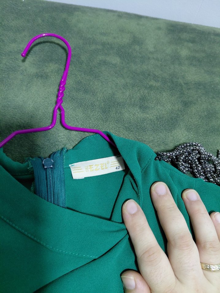 Drapeli Yeşil Uzun Kollu Salaş Elbise ikili takım - Görsel 4