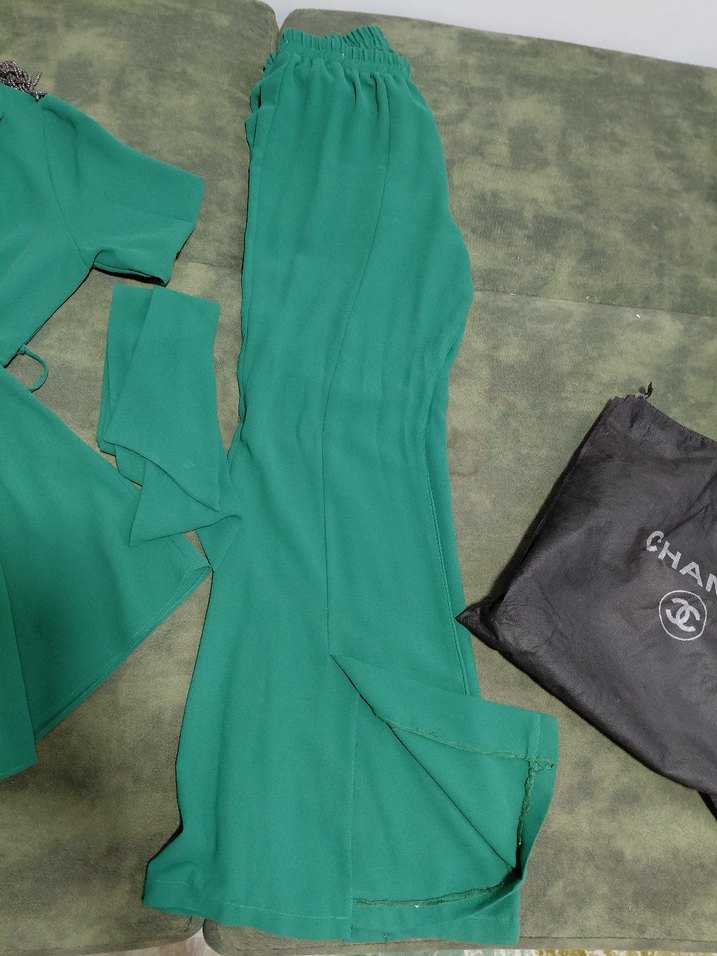 Drapeli Yeşil Uzun Kollu Salaş Elbise ikili takım - Görsel 3