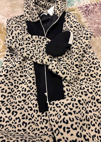 Kapüşonlu Leopar Desenli Uzun Kadın Kaban - Görsel 3