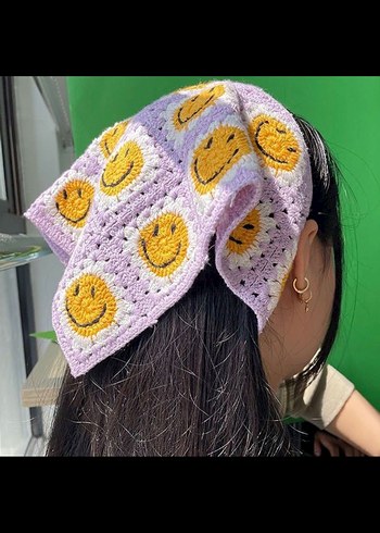 Pastel Renkli Örgü Gülümseyen Yüz Saç Bandı