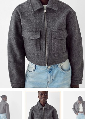 Gri Mini Fermuarlı Kadın Kaban - Görsel 2