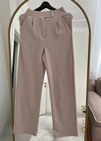 Bej Regular Fit Midi palazo Kadın Kumaş Pantolon - Görsel 2