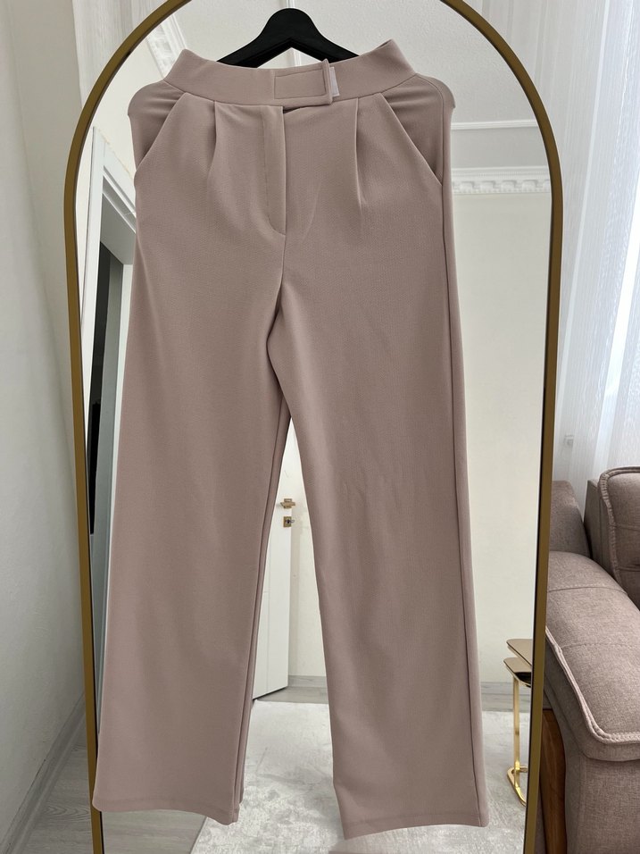 Bej Regular Fit Midi palazo Kadın Kumaş Pantolon - Görsel 2