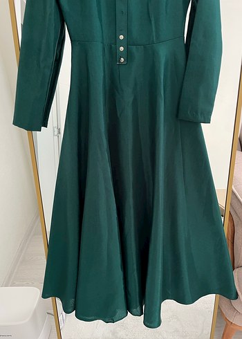 Klasik Kesim Yeşil Uzun Kadın Elbise - Görsel 2