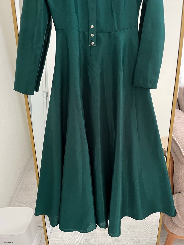 Klasik Kesim Yeşil Uzun Kadın Elbise - Görsel 2