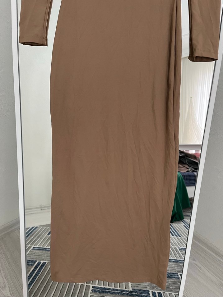 Bej Kadın Uzun Kollu Basic Elbise - Görsel 3