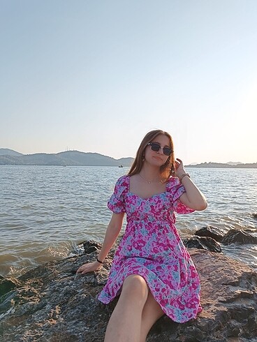 s Beden pembe Renk Çiçekli Elbise