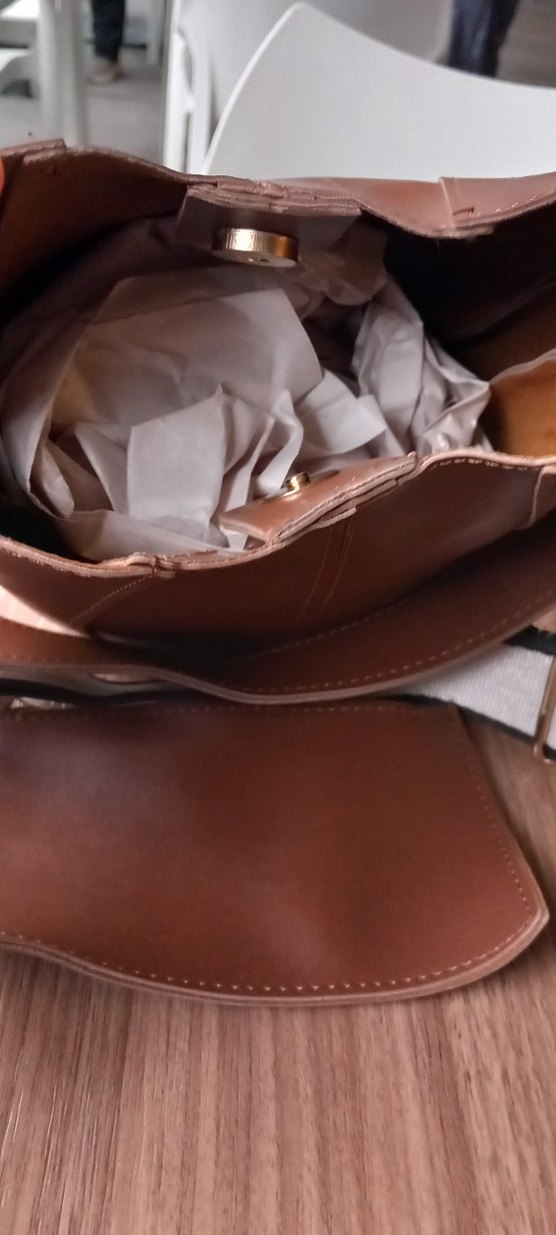 Kahverengi Deri Kadın Çanta mini cüzdanlı - Görsel 2